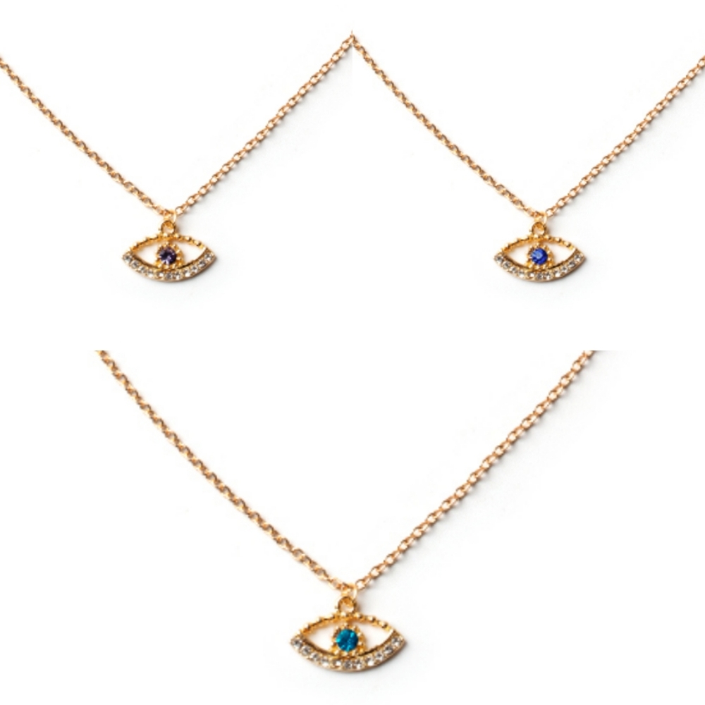 3 Pack Rhinestone Nazar Pendant Necklace